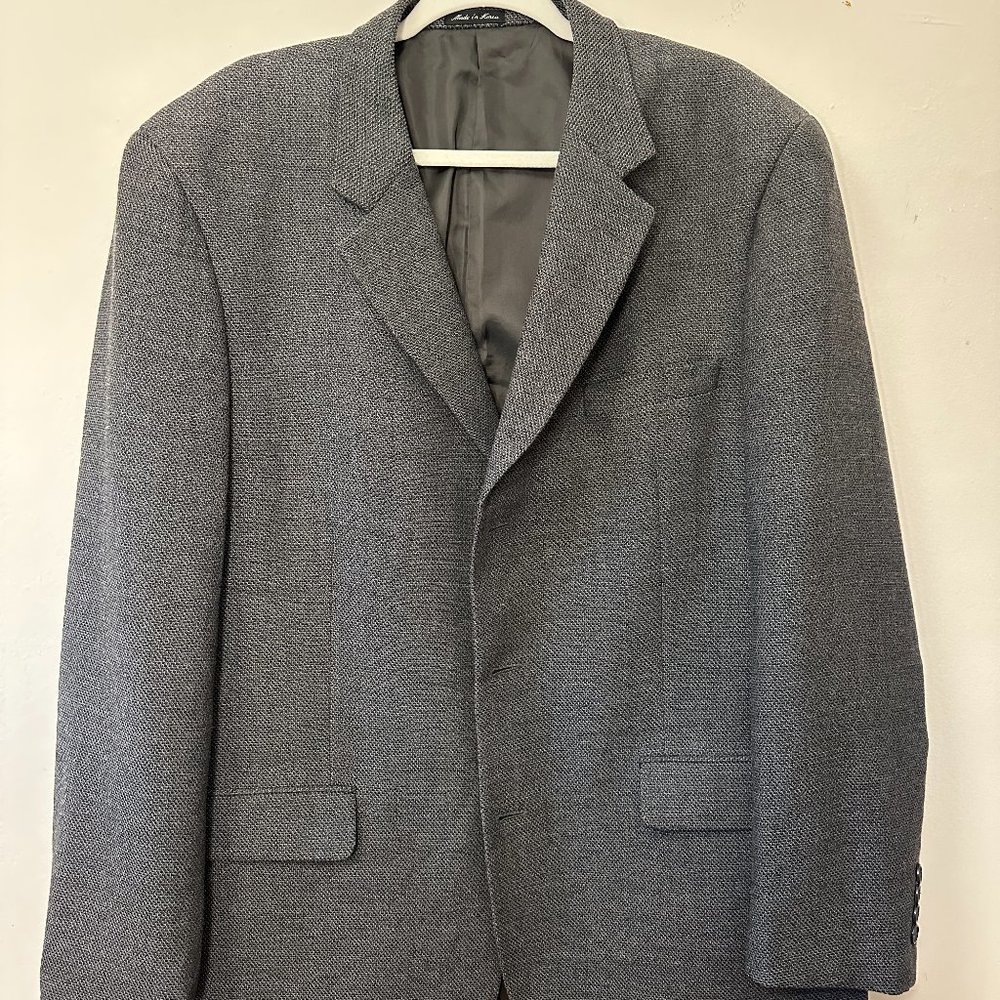 Macy's Store Alfani Gray Plaid Jacket Blazer Sport Coat 3 Button 100% Wool 46L